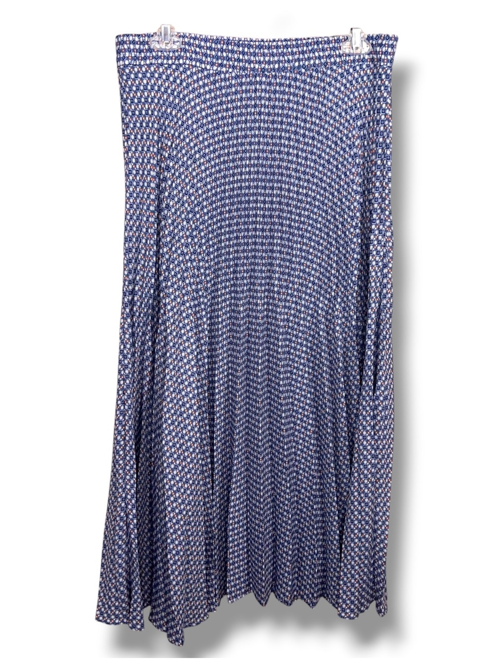 Large Max Studio Blue Orange White Pleated Midi Skirt Elastic Waist Boho